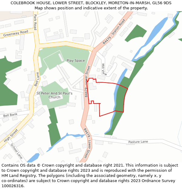 COLEBROOK HOUSE, LOWER STREET, BLOCKLEY, MORETON-IN-MARSH, GL56 9DS: Location map and indicative extent of plot