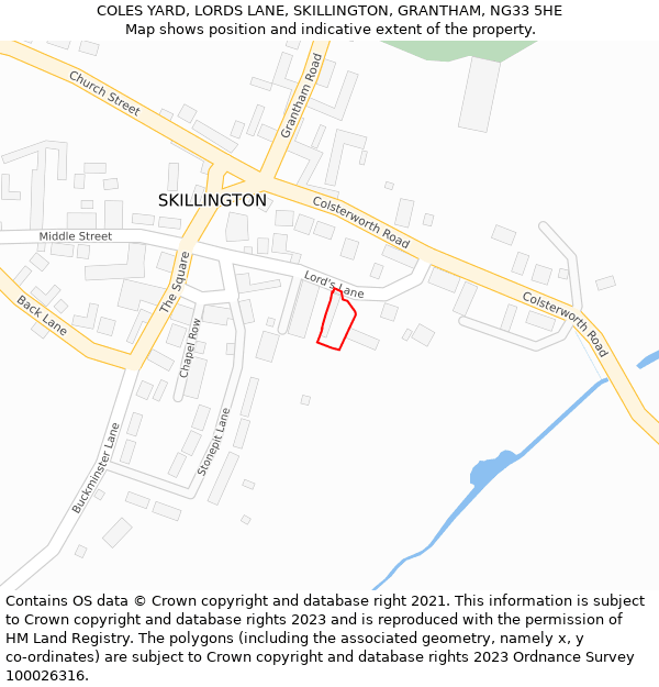 COLES YARD, LORDS LANE, SKILLINGTON, GRANTHAM, NG33 5HE: Location map and indicative extent of plot