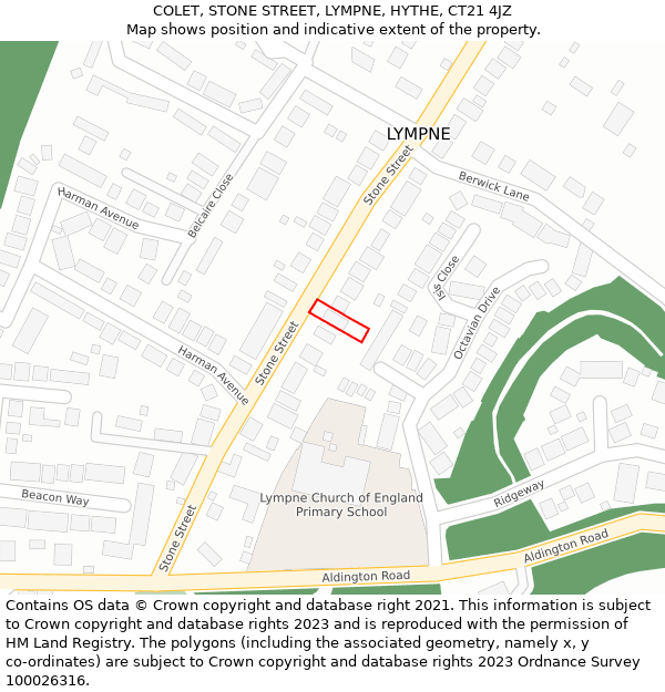 COLET, STONE STREET, LYMPNE, HYTHE, CT21 4JZ: Location map and indicative extent of plot