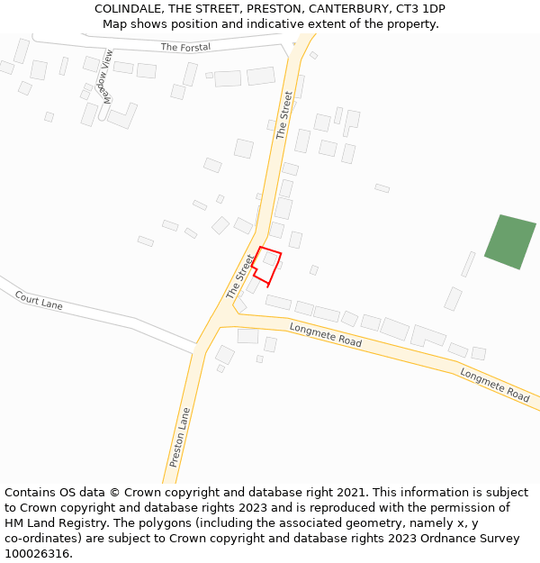 COLINDALE, THE STREET, PRESTON, CANTERBURY, CT3 1DP: Location map and indicative extent of plot