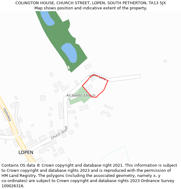 COLINGTON HOUSE, CHURCH STREET, LOPEN, SOUTH PETHERTON, TA13 5JX: Location map and indicative extent of plot