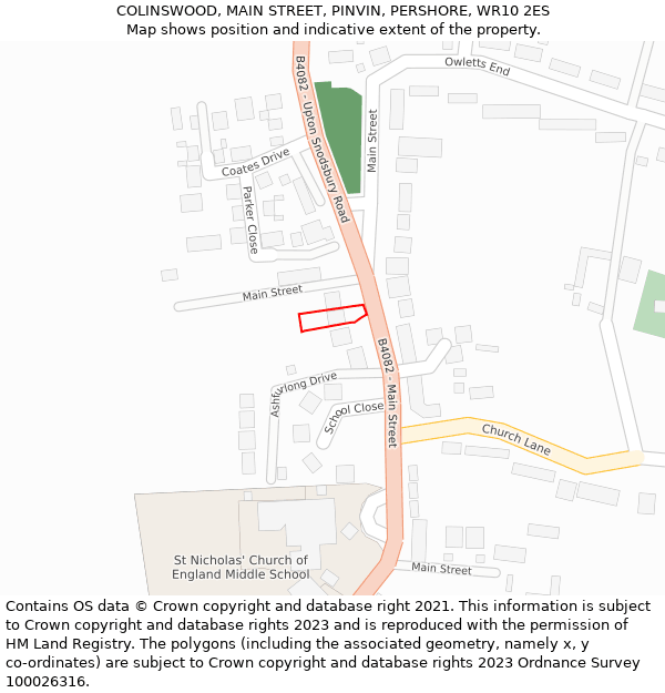 COLINSWOOD, MAIN STREET, PINVIN, PERSHORE, WR10 2ES: Location map and indicative extent of plot