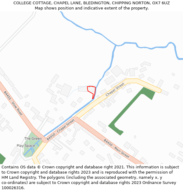 COLLEGE COTTAGE, CHAPEL LANE, BLEDINGTON, CHIPPING NORTON, OX7 6UZ: Location map and indicative extent of plot