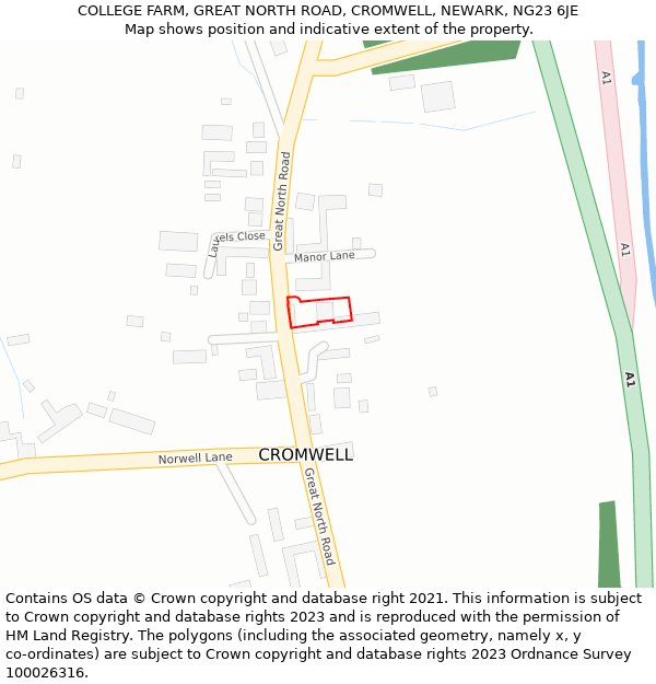 COLLEGE FARM, GREAT NORTH ROAD, CROMWELL, NEWARK, NG23 6JE: Location map and indicative extent of plot