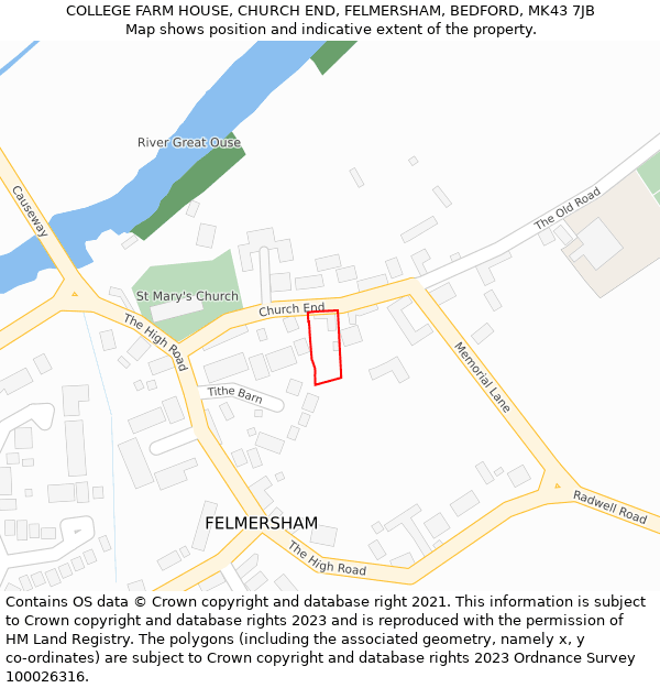 COLLEGE FARM HOUSE, CHURCH END, FELMERSHAM, BEDFORD, MK43 7JB: Location map and indicative extent of plot