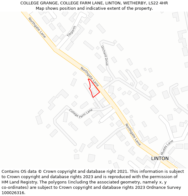 COLLEGE GRANGE, COLLEGE FARM LANE, LINTON, WETHERBY, LS22 4HR: Location map and indicative extent of plot