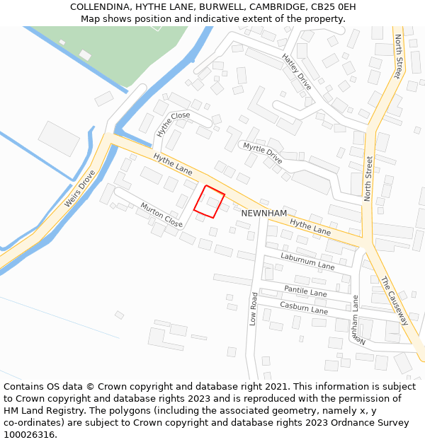 COLLENDINA, HYTHE LANE, BURWELL, CAMBRIDGE, CB25 0EH: Location map and indicative extent of plot