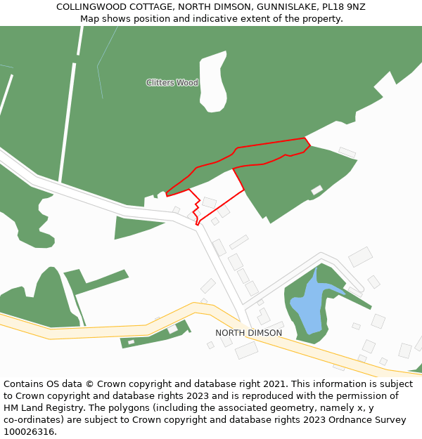 COLLINGWOOD COTTAGE, NORTH DIMSON, GUNNISLAKE, PL18 9NZ: Location map and indicative extent of plot