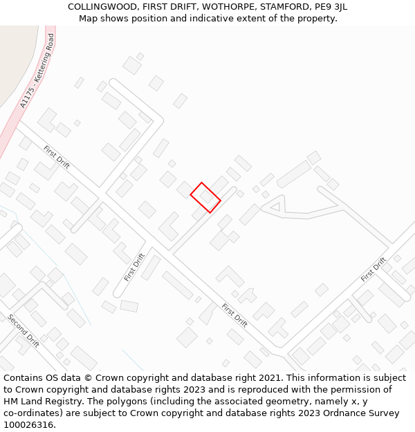 COLLINGWOOD, FIRST DRIFT, WOTHORPE, STAMFORD, PE9 3JL: Location map and indicative extent of plot