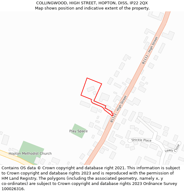 COLLINGWOOD, HIGH STREET, HOPTON, DISS, IP22 2QX: Location map and indicative extent of plot