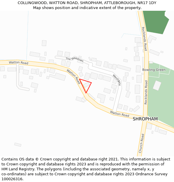 COLLINGWOOD, WATTON ROAD, SHROPHAM, ATTLEBOROUGH, NR17 1DY: Location map and indicative extent of plot