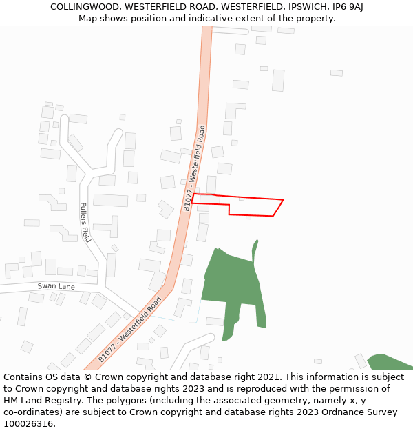 COLLINGWOOD, WESTERFIELD ROAD, WESTERFIELD, IPSWICH, IP6 9AJ: Location map and indicative extent of plot
