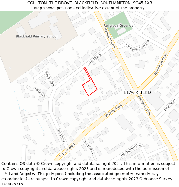 COLLITON, THE DROVE, BLACKFIELD, SOUTHAMPTON, SO45 1XB: Location map and indicative extent of plot