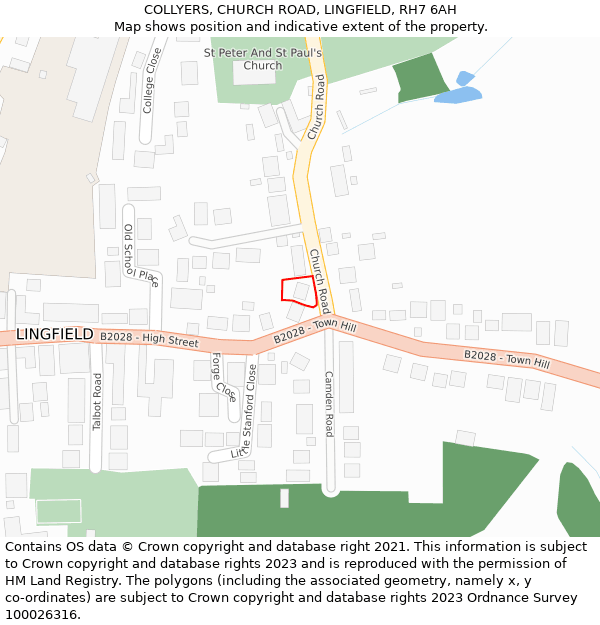 COLLYERS, CHURCH ROAD, LINGFIELD, RH7 6AH: Location map and indicative extent of plot