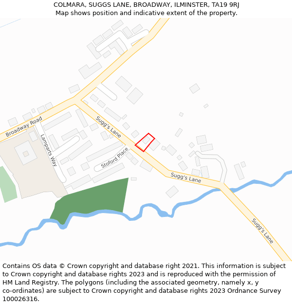 COLMARA, SUGGS LANE, BROADWAY, ILMINSTER, TA19 9RJ: Location map and indicative extent of plot