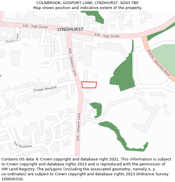 COLNBROOK, GOSPORT LANE, LYNDHURST, SO43 7BP: Location map and indicative extent of plot