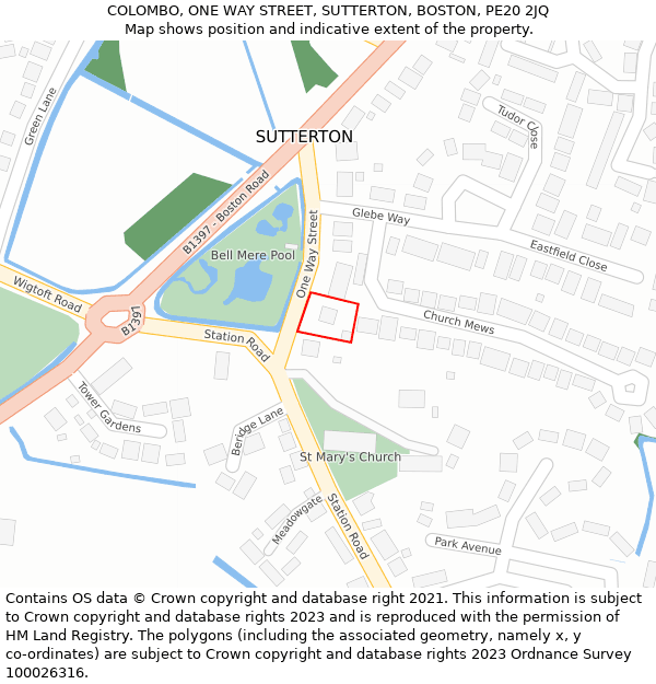 COLOMBO, ONE WAY STREET, SUTTERTON, BOSTON, PE20 2JQ: Location map and indicative extent of plot