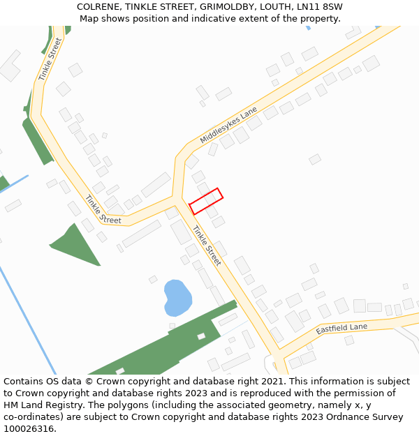 COLRENE, TINKLE STREET, GRIMOLDBY, LOUTH, LN11 8SW: Location map and indicative extent of plot