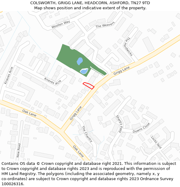 COLSWORTH, GRIGG LANE, HEADCORN, ASHFORD, TN27 9TD: Location map and indicative extent of plot