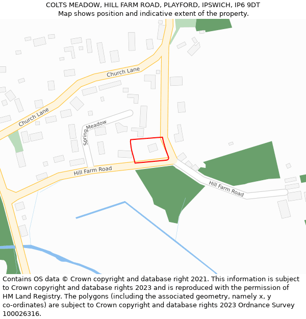 COLTS MEADOW, HILL FARM ROAD, PLAYFORD, IPSWICH, IP6 9DT: Location map and indicative extent of plot