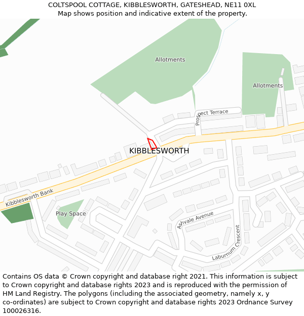 COLTSPOOL COTTAGE, KIBBLESWORTH, GATESHEAD, NE11 0XL: Location map and indicative extent of plot