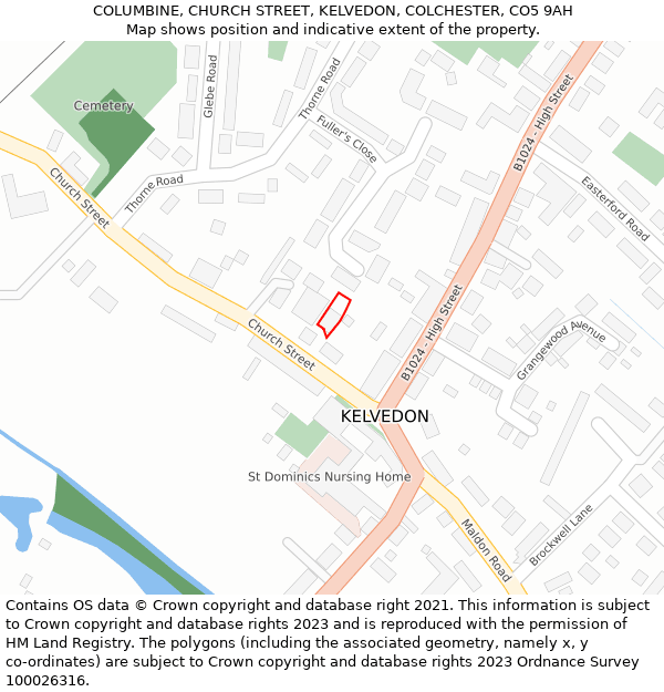 COLUMBINE, CHURCH STREET, KELVEDON, COLCHESTER, CO5 9AH: Location map and indicative extent of plot