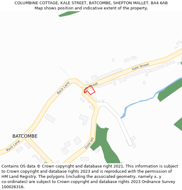 COLUMBINE COTTAGE, KALE STREET, BATCOMBE, SHEPTON MALLET, BA4 6AB: Location map and indicative extent of plot