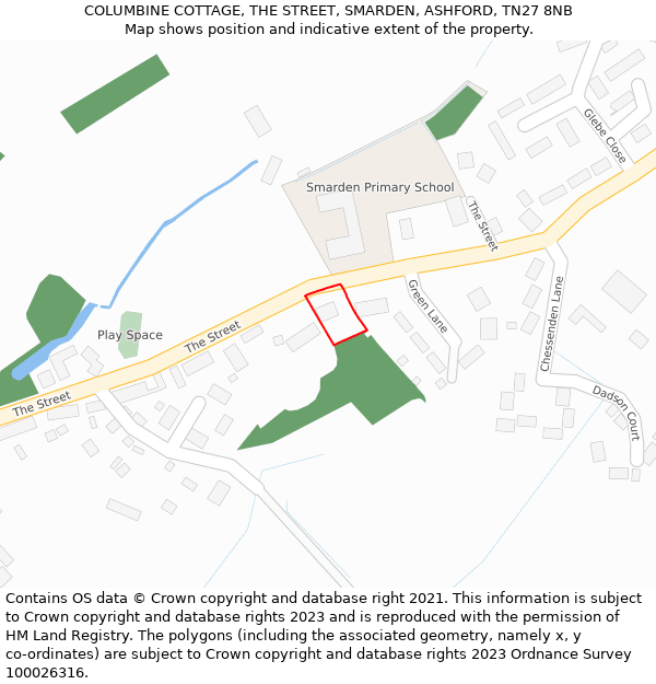 COLUMBINE COTTAGE, THE STREET, SMARDEN, ASHFORD, TN27 8NB: Location map and indicative extent of plot