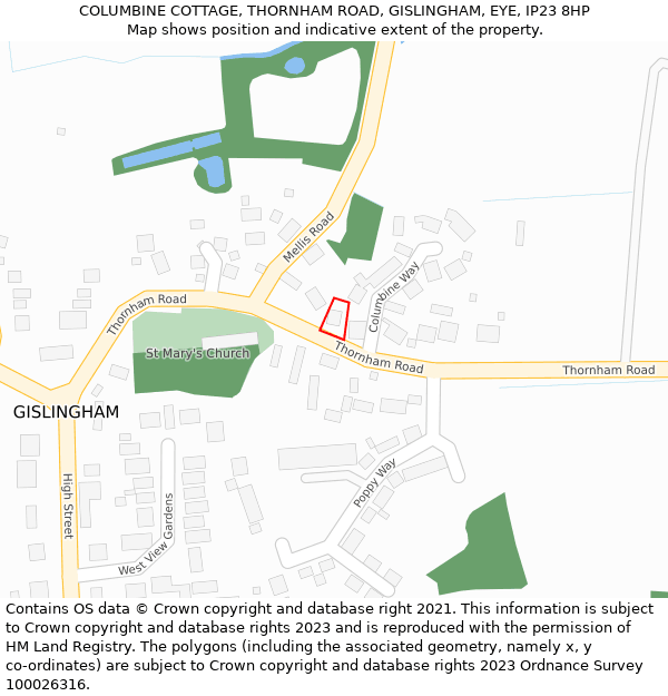 COLUMBINE COTTAGE, THORNHAM ROAD, GISLINGHAM, EYE, IP23 8HP: Location map and indicative extent of plot