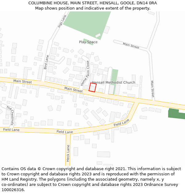 COLUMBINE HOUSE, MAIN STREET, HENSALL, GOOLE, DN14 0RA: Location map and indicative extent of plot