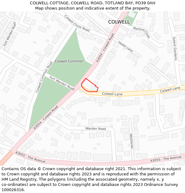 COLWELL COTTAGE, COLWELL ROAD, TOTLAND BAY, PO39 0AH: Location map and indicative extent of plot