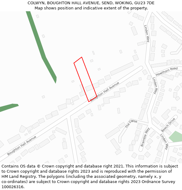 COLWYN, BOUGHTON HALL AVENUE, SEND, WOKING, GU23 7DE: Location map and indicative extent of plot