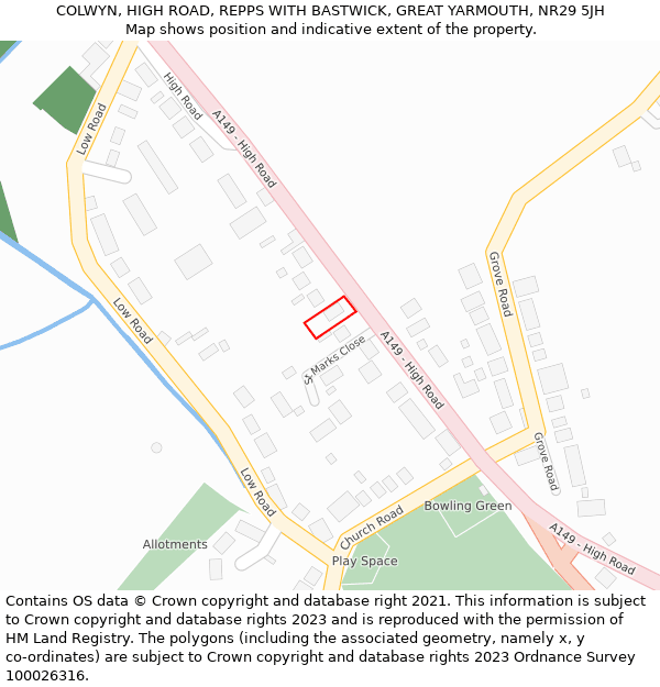 COLWYN, HIGH ROAD, REPPS WITH BASTWICK, GREAT YARMOUTH, NR29 5JH: Location map and indicative extent of plot