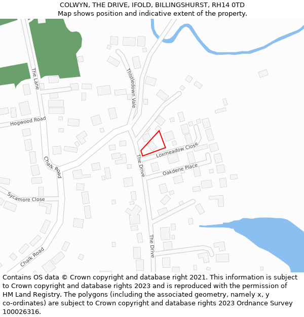 COLWYN, THE DRIVE, IFOLD, BILLINGSHURST, RH14 0TD: Location map and indicative extent of plot