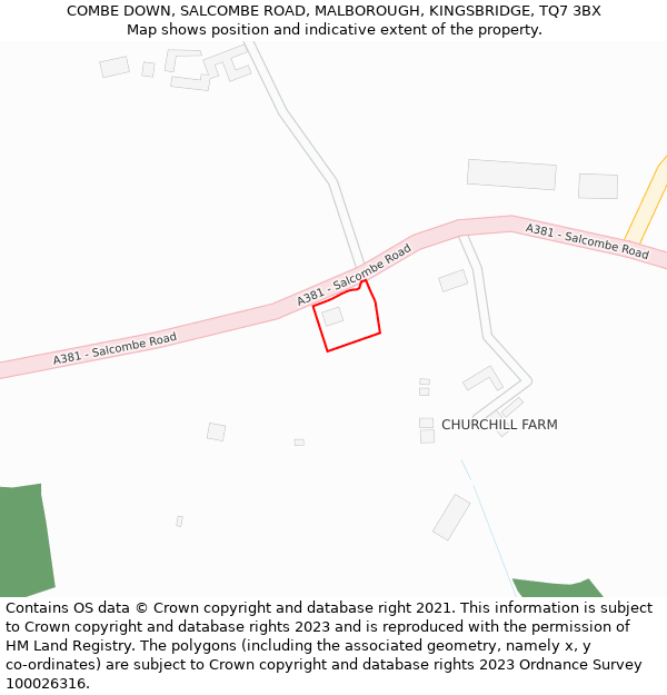 COMBE DOWN, SALCOMBE ROAD, MALBOROUGH, KINGSBRIDGE, TQ7 3BX: Location map and indicative extent of plot