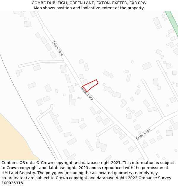 COMBE DURLEIGH, GREEN LANE, EXTON, EXETER, EX3 0PW: Location map and indicative extent of plot