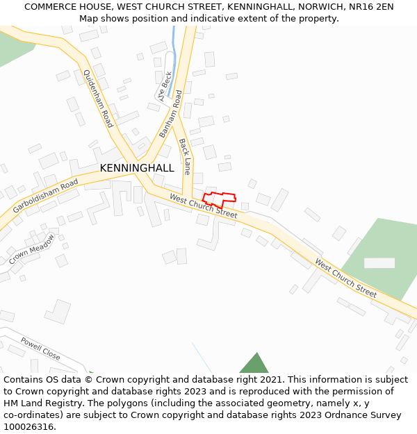 COMMERCE HOUSE, WEST CHURCH STREET, KENNINGHALL, NORWICH, NR16 2EN: Location map and indicative extent of plot