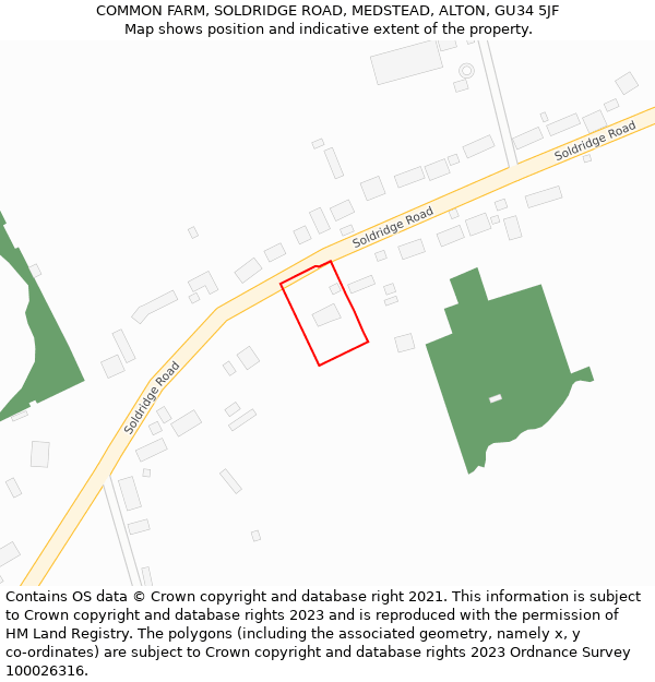 COMMON FARM, SOLDRIDGE ROAD, MEDSTEAD, ALTON, GU34 5JF: Location map and indicative extent of plot