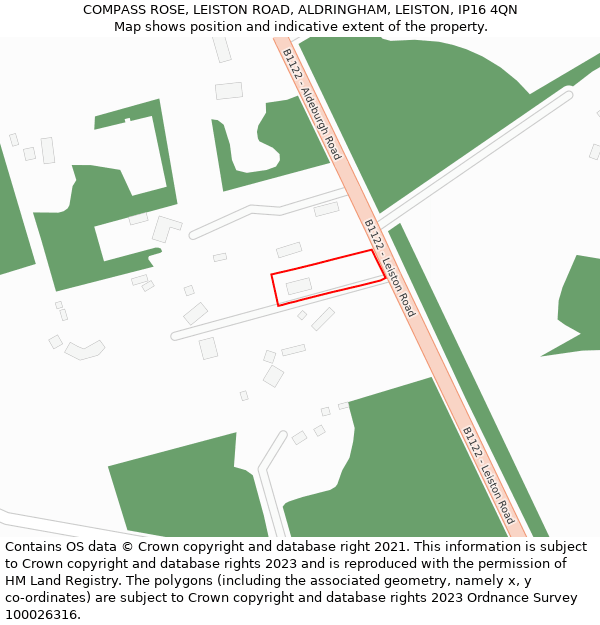 COMPASS ROSE, LEISTON ROAD, ALDRINGHAM, LEISTON, IP16 4QN: Location map and indicative extent of plot