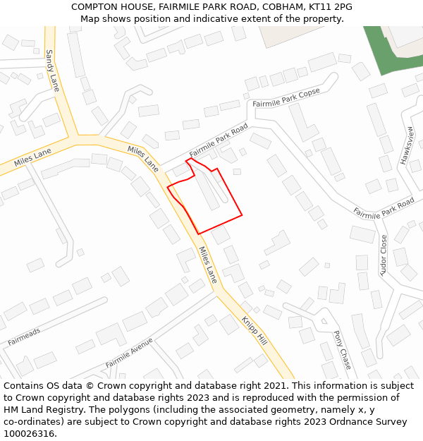 COMPTON HOUSE, FAIRMILE PARK ROAD, COBHAM, KT11 2PG: Location map and indicative extent of plot