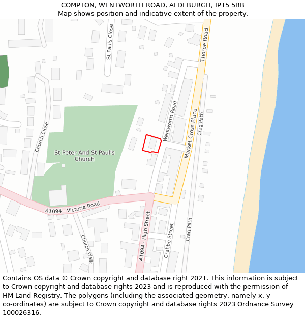 COMPTON, WENTWORTH ROAD, ALDEBURGH, IP15 5BB: Location map and indicative extent of plot