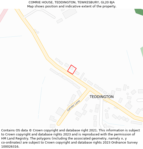 COMRIE HOUSE, TEDDINGTON, TEWKESBURY, GL20 8JA: Location map and indicative extent of plot