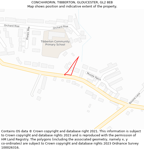 CONCHARDRIN, TIBBERTON, GLOUCESTER, GL2 8EB: Location map and indicative extent of plot