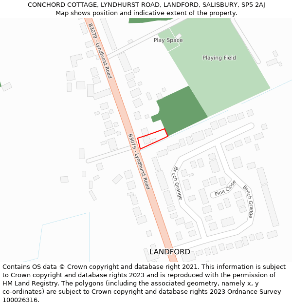 CONCHORD COTTAGE, LYNDHURST ROAD, LANDFORD, SALISBURY, SP5 2AJ: Location map and indicative extent of plot