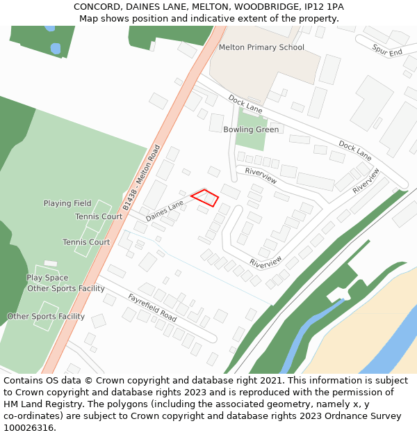 CONCORD, DAINES LANE, MELTON, WOODBRIDGE, IP12 1PA: Location map and indicative extent of plot