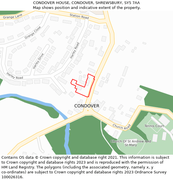 CONDOVER HOUSE, CONDOVER, SHREWSBURY, SY5 7AA: Location map and indicative extent of plot