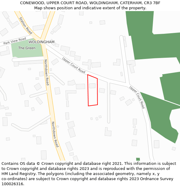 CONEWOOD, UPPER COURT ROAD, WOLDINGHAM, CATERHAM, CR3 7BF: Location map and indicative extent of plot
