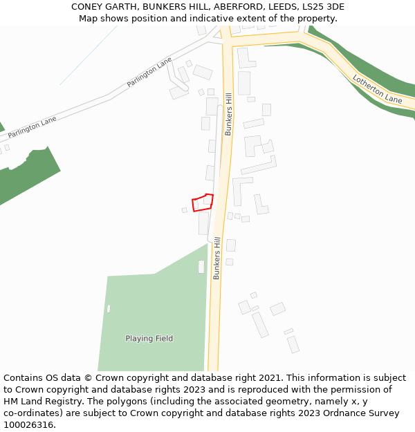 CONEY GARTH, BUNKERS HILL, ABERFORD, LEEDS, LS25 3DE: Location map and indicative extent of plot