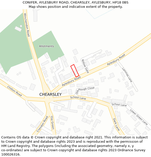 CONIFER, AYLESBURY ROAD, CHEARSLEY, AYLESBURY, HP18 0BS: Location map and indicative extent of plot