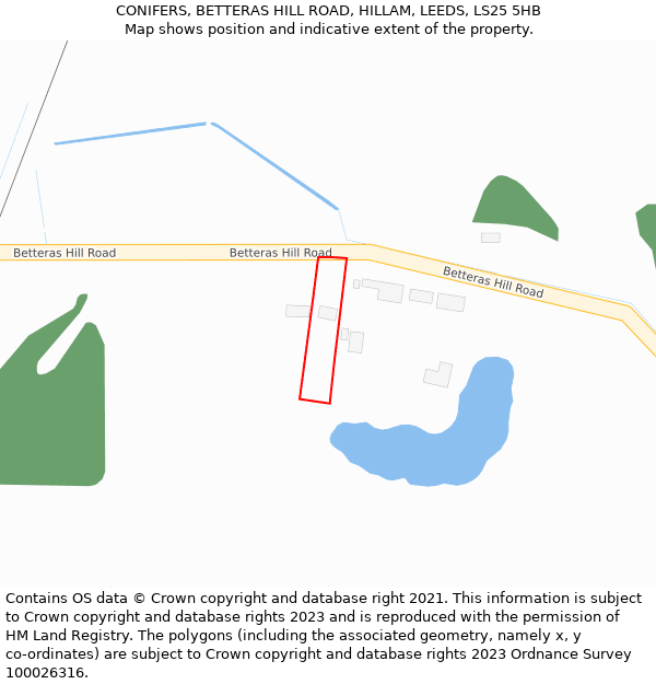 CONIFERS, BETTERAS HILL ROAD, HILLAM, LEEDS, LS25 5HB: Location map and indicative extent of plot